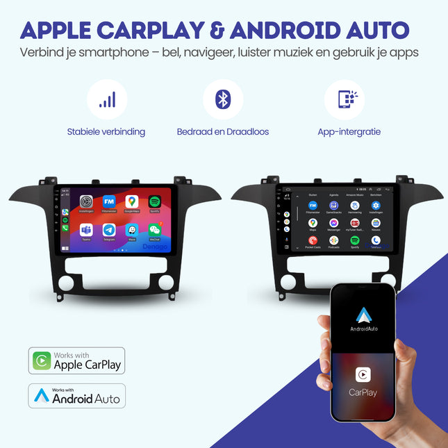 Ford S-Max CarPlay autoradio | 2006 t/m 2008 | Denago DNG-A134 | 9 inch | Android 13 | Draadloos CarPlay & Android Auto