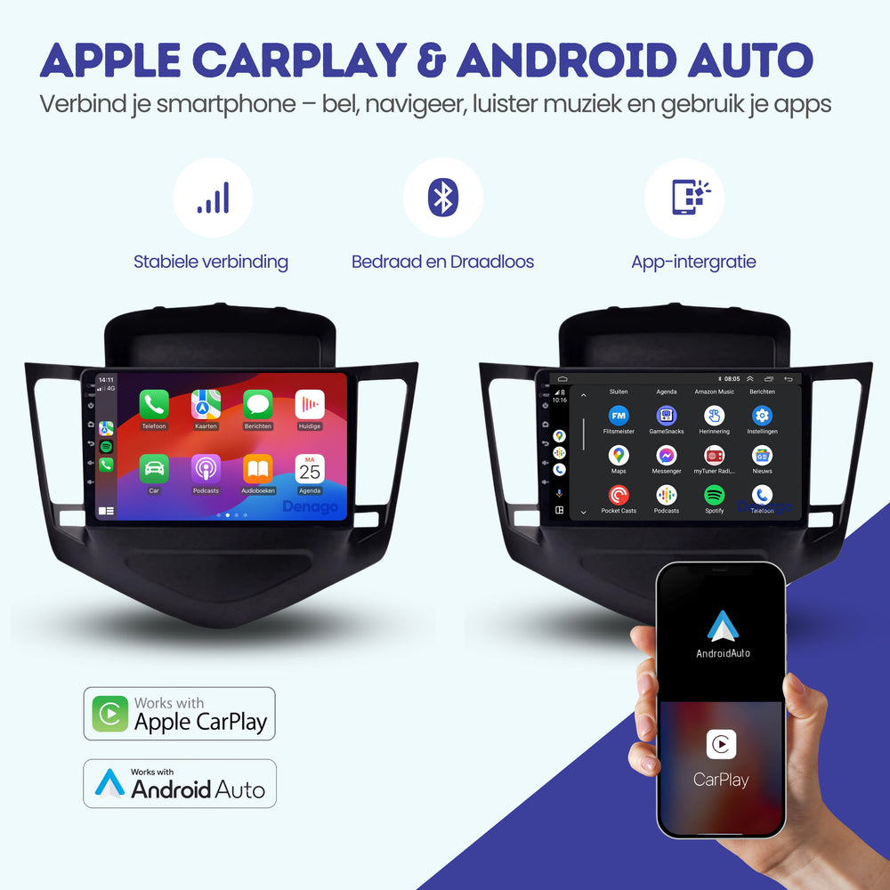Autoradio CarPlay pour Chevrolet Cruze | 2008 à 2012 | Denago DNG-A112 | Écran 9 pouces | Android 13 | CarPlay sans fil & Android Auto