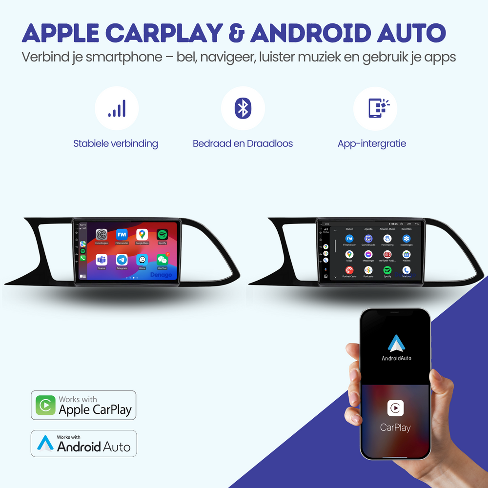Radio para coche Seat Leon CarPlay | 2013 a 2018 | Denago DNG-A65 | 9 pulgadas | Androide 13 | CarPlay inalámbrico y Android Auto