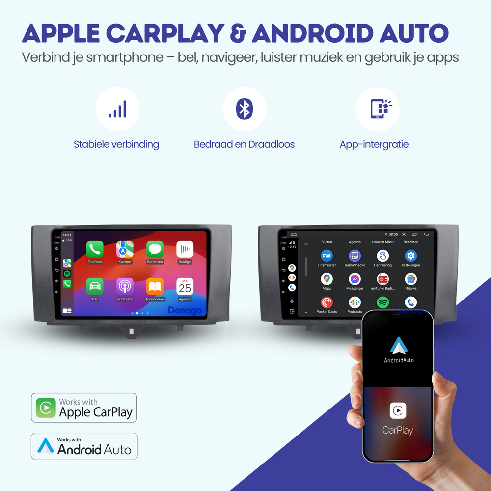 Radio para coche Smart Fortwo CarPlay | 2011 a 2015 | Denago DNG-A46 | 9 pulgadas | Androide 13 | CarPlay inalámbrico y Android Auto