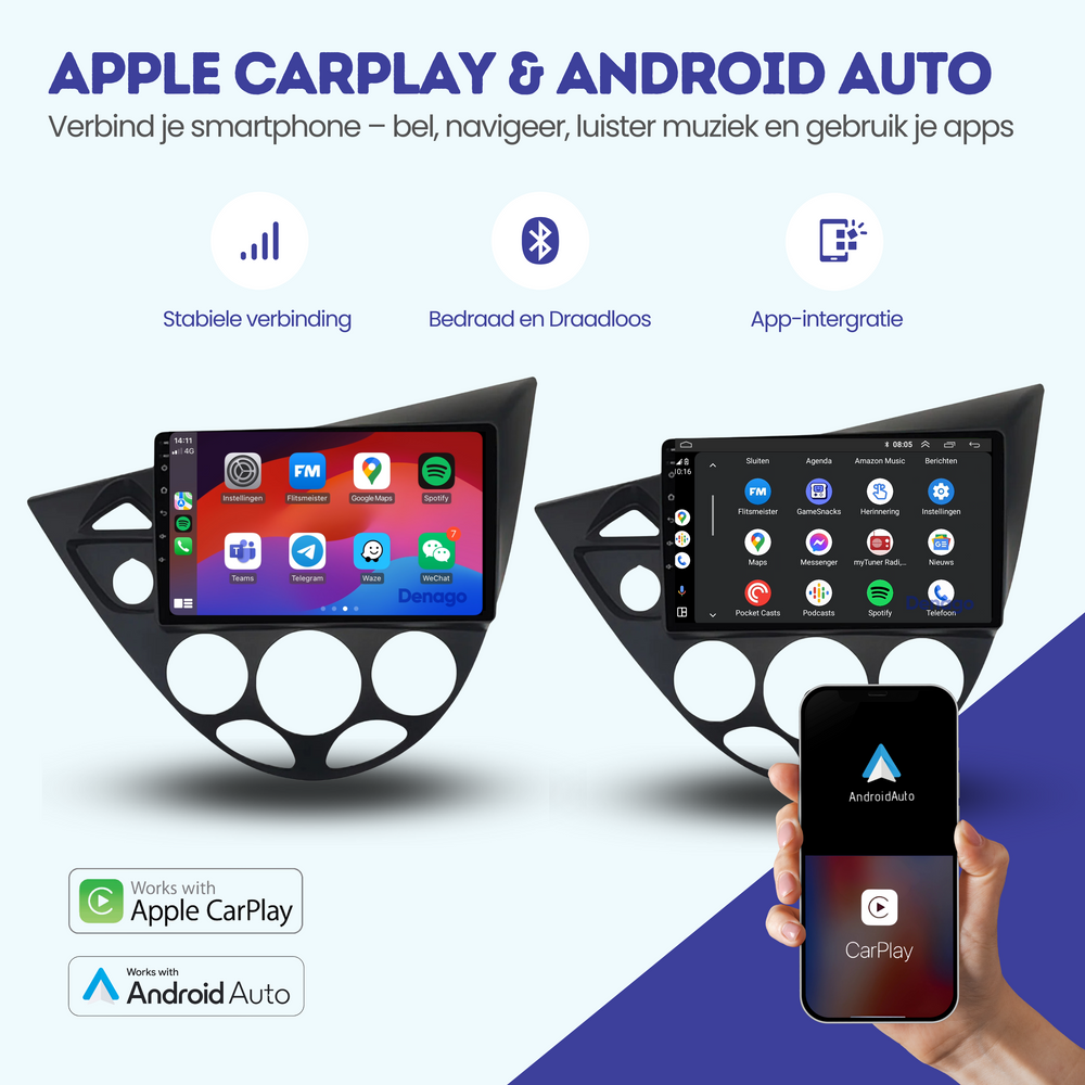 Radio para coche Ford Focus y Fiesta CarPlay | 1995 a 2004 | Denago DNG-A59 | 9 pulgadas | Androide 13 | CarPlay inalámbrico y Android Auto
