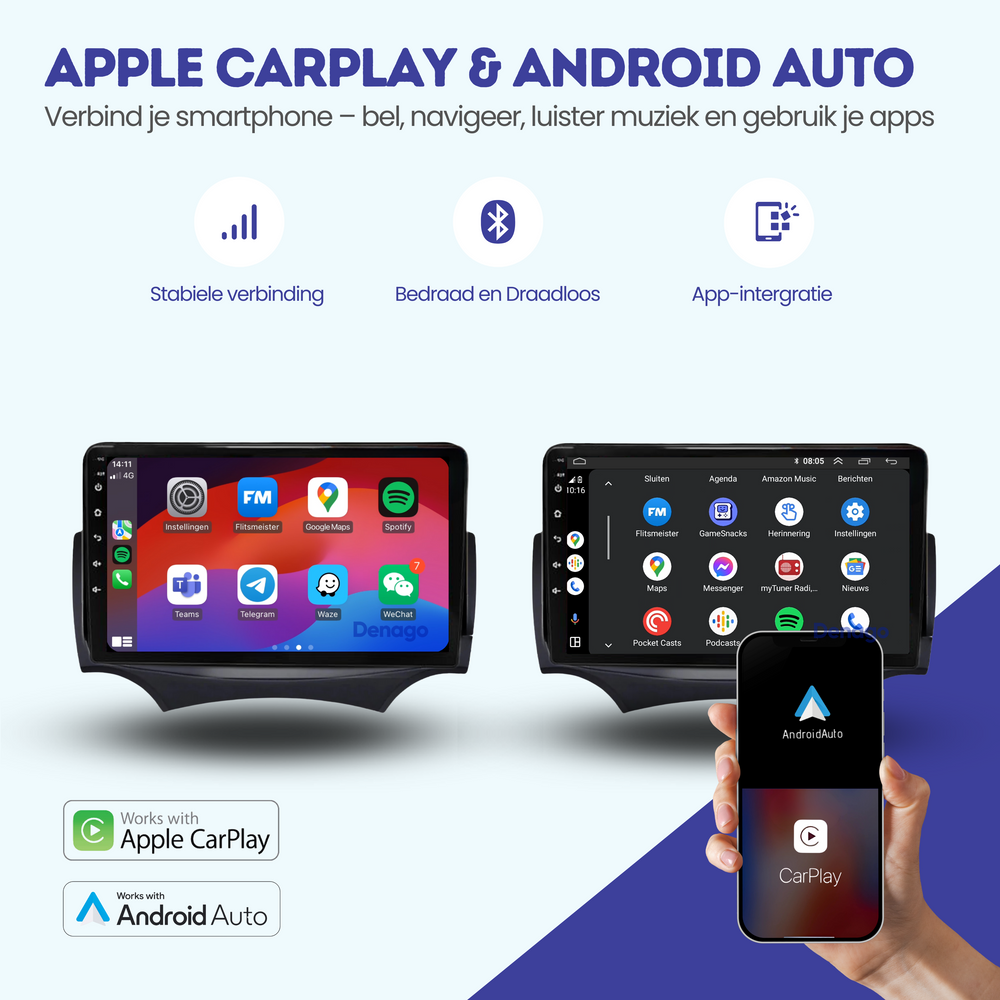 Radio para coche Ford Ka CarPlay | 2007 a 2016 | Denago DNG-A77 | 9 pulgadas | Androide 13 | CarPlay inalámbrico y Android Auto