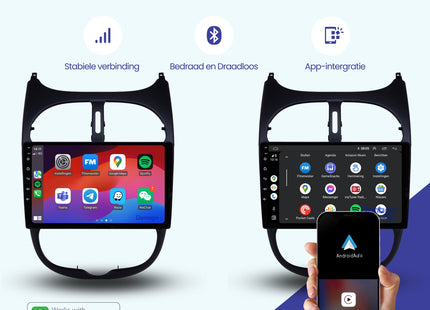 Peugeot 206 CarPlay autoradio | 1998 t/m 2009 | Denago DNG-A07 | 9 inch | Android 13 | Draadloos CarPlay & Android Auto