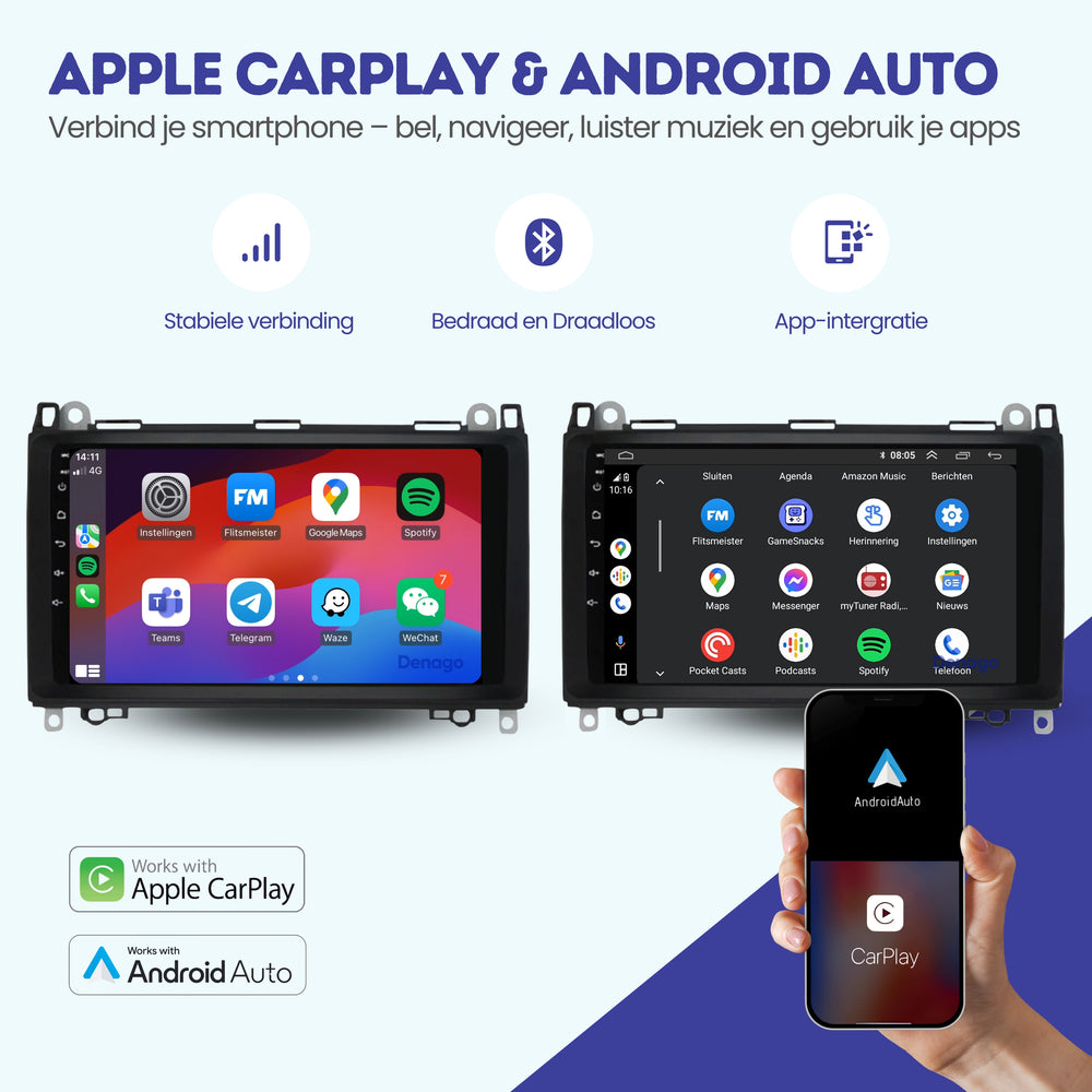 Radio para coche Mercedes Viano CarPlay | 2006 a 2018 | Denago DNG-A12 | 9 pulgadas | Androide 13 | CarPlay inalámbrico y Android Auto