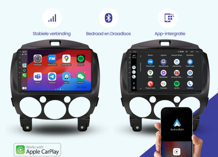 Mazda 2 CarPlay autoradio | 2008 t/m 2014 | Denago DNG-A26 | 9 inch | Android 13 | Draadloos CarPlay & Android Auto