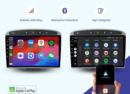 Peugeot 308 & 408 CarPlay autoradio | 2007 t/m 2020 | Denago DNG-A48 | 9 inch | Android 13 | Draadloos CarPlay & Android Auto