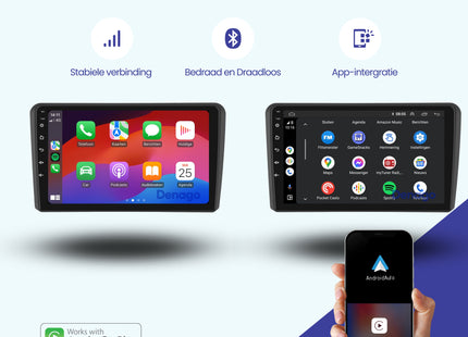 Audi A3 CarPlay autoradio | 2004 t/m 2013 | Denago DNG-A25 | 9 inch | Android 13 | Draadloos CarPlay & Android Auto