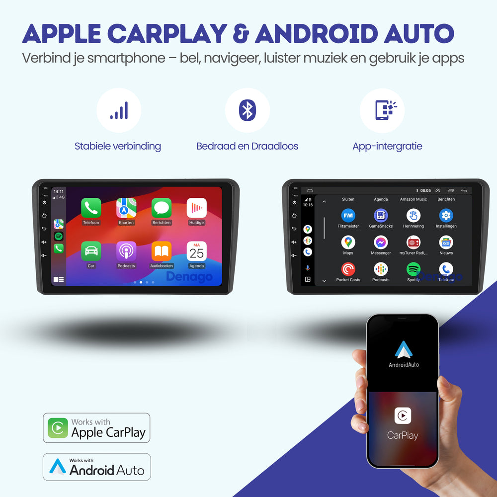 Radio para coche Audi A3 CarPlay | 2004 a 2013 | Denago DNG-A25 | 9 pulgadas | Androide 13 | CarPlay inalámbrico y Android Auto
