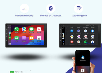 Universeel 2-DIN CarPlay autoradio | Denago DNG-1152 | 7 inch | 4+64GB | Android 13 | Draadloos CarPlay & Android Auto