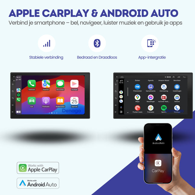 Universeel 2-DIN CarPlay autoradio | Denago DNG-1152 | 7 inch | 4+64GB | Android 13 | Draadloos CarPlay & Android Auto