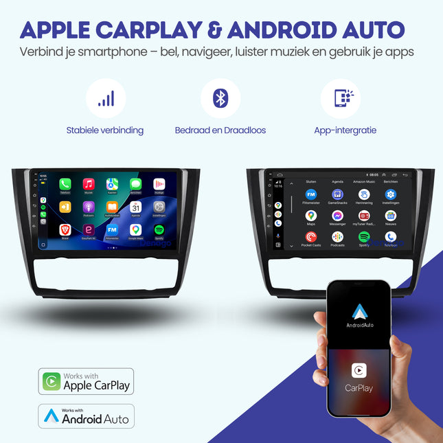 BMW 1 Serie E87 | E81 | E82 | E88 CarPlay autoradio | 2004 t/m 2012 | Denago DNG-A273 | 9 inch | Android 13 | Draadloos CarPlay & Android Auto