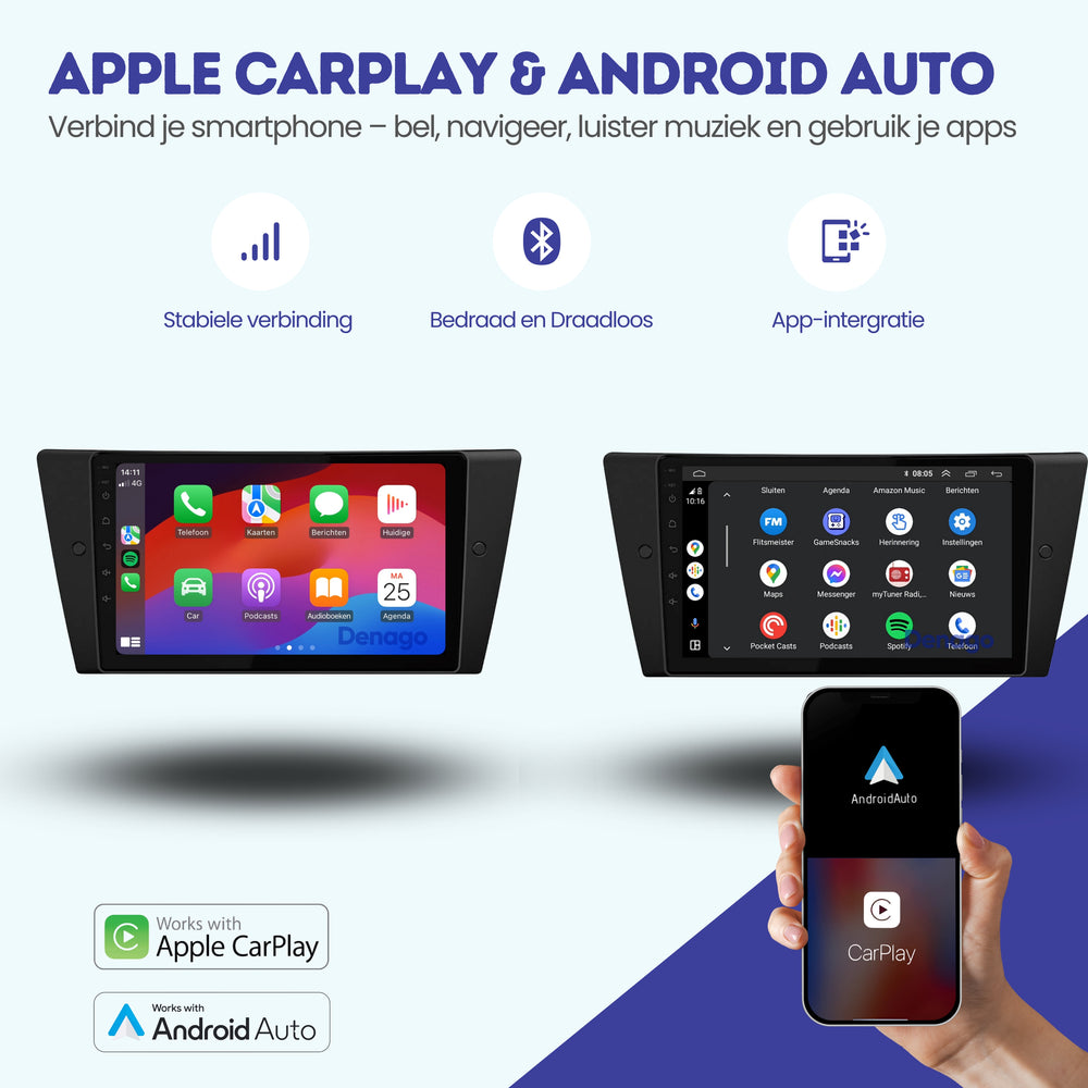 BMW 3 Serie CarPlay autoradio | 2005–2013 | Denago DNG-A72 | 9 inch | Android 13 | Draadloos CarPlay & Android Auto