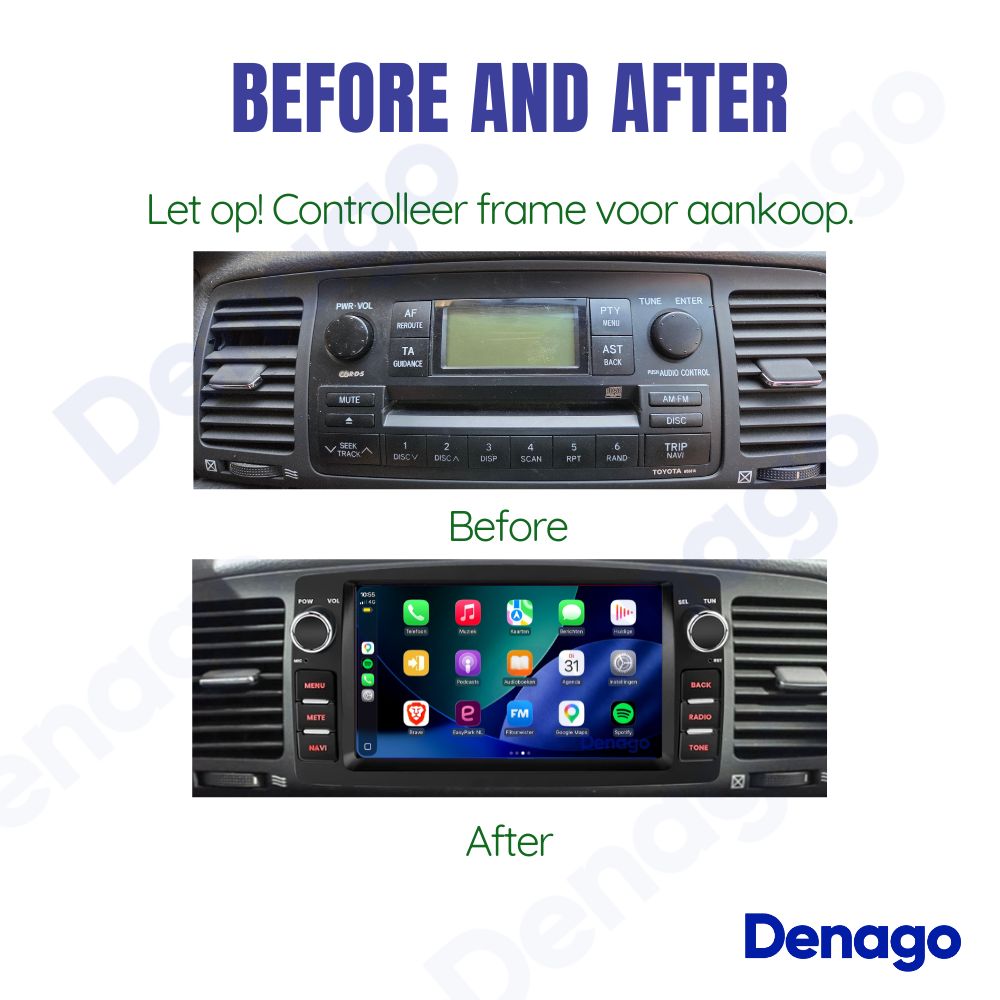Toyota Corolla E120 CarPlay autoradio | 2002 t/m 2007 | Denago DNG-1144 | 7 inch | Android 13 | Draadloos CarPlay & Android Auto | 2GB + 64GB