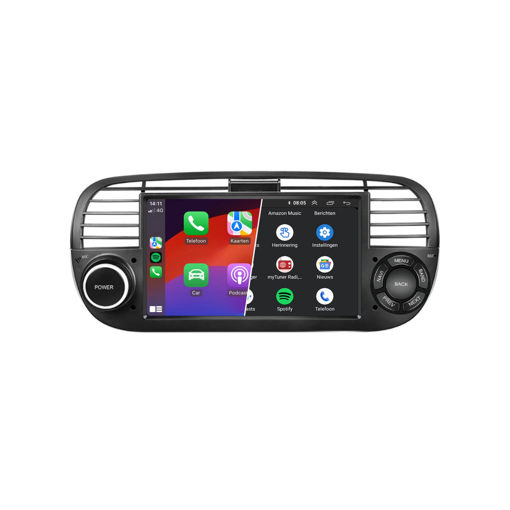 Denago Autoradio voor Fiat 500 - 2007 t/m 2015 - Apple Carplay & Android Auto - Android 13 - 7 inch - Zwart