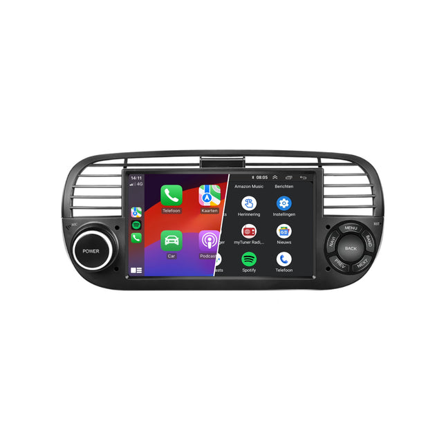 Denago Autoradio voor Fiat 500 - 2007 t/m 2015 - Apple Carplay & Android Auto - Android 13 - 7 inch - Zwart - Gratis Achteruitrijcamera