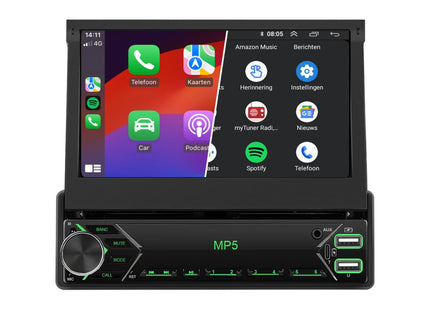 Universeel 1 DIN | Klapscherm 7 inch | Draadloos CarPlay & Android Auto | Autoradio