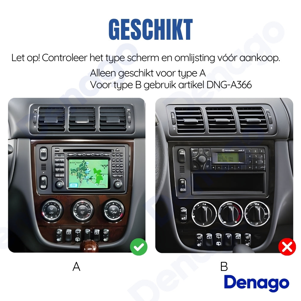 Radio para coche Mercedes ML CarPlay | 1999 a 2004 | Denago DNG-A104 | 9 pulgadas | Androide 13 | CarPlay inalámbrico y Android Auto | Marco color madera