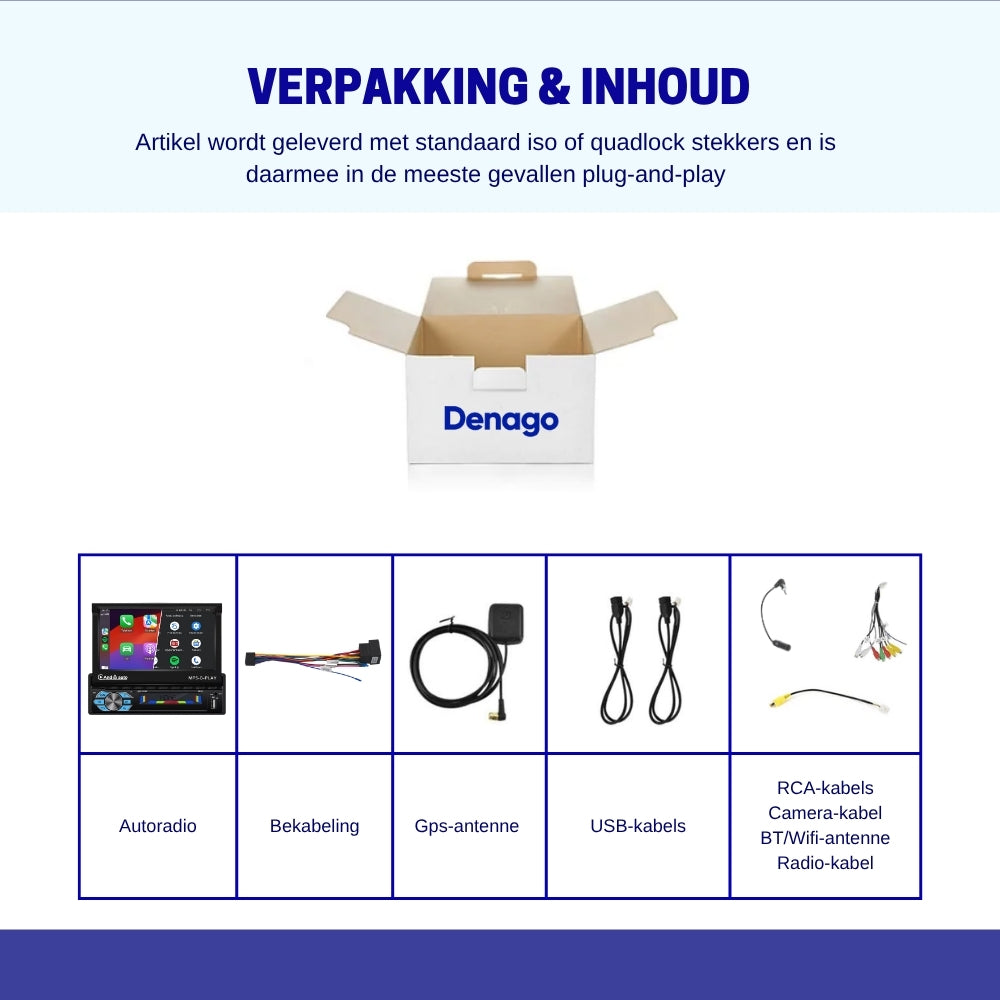 Denago - 1Din Autoradio | Carplay & Android Auto | klapscherm