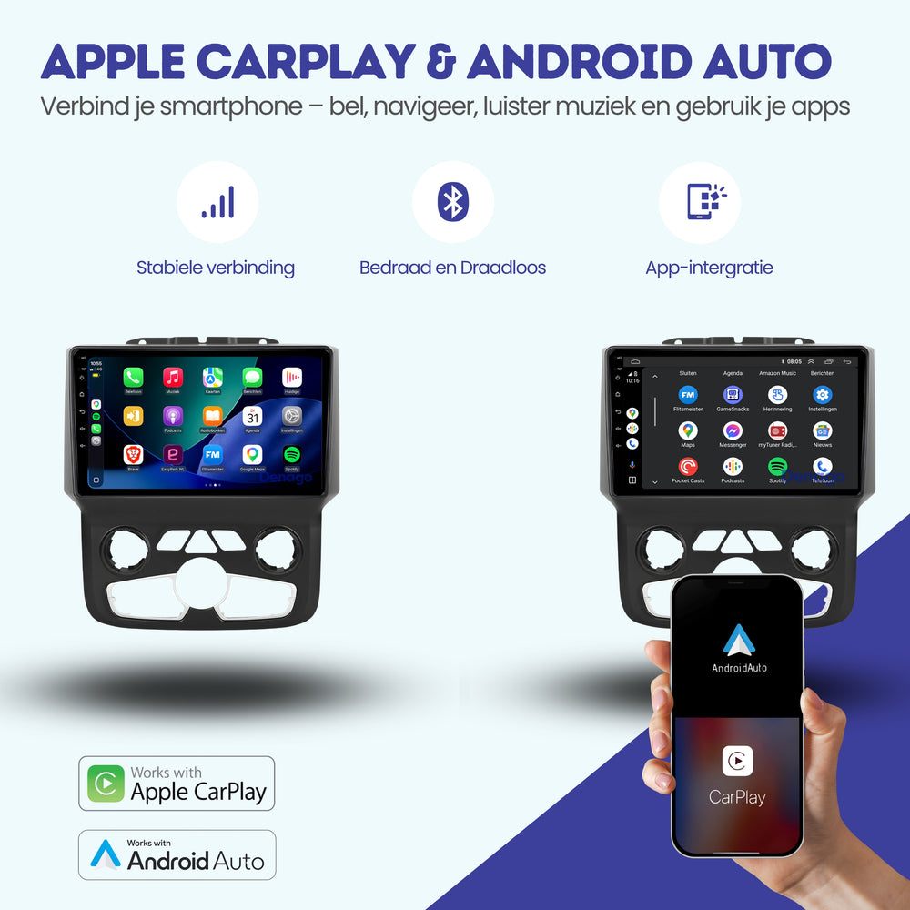 Dodge RAM CarPlay autoradio | 2014 t/m 2018 | Denago DNG-A491 | 10 inch | Android 13 | Draadloos CarPlay & Android Auto