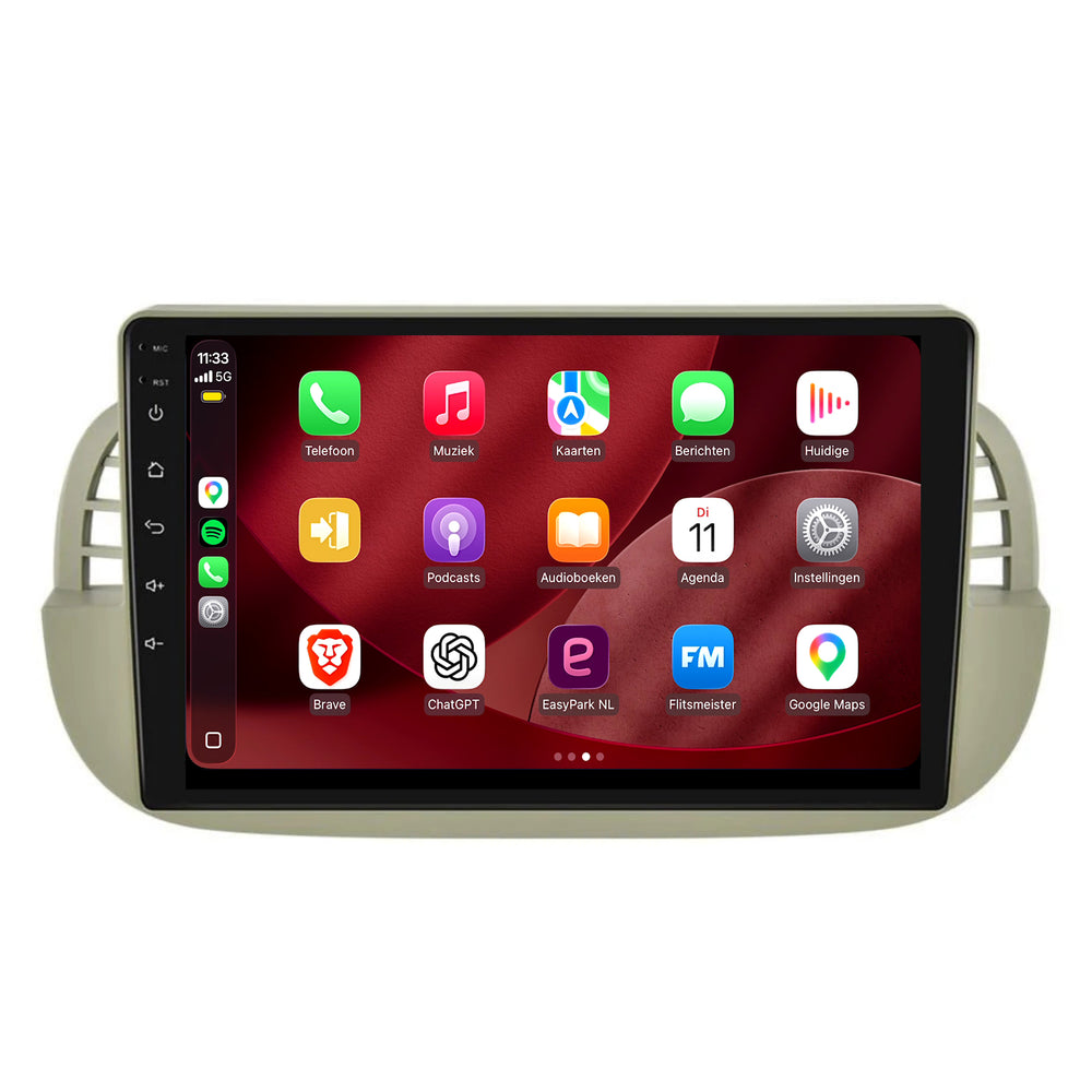 Fiat 500 | Android 15 | 9 inch Autoradio | 2007 t/m 2015 | CarPlay & Android Auto | Beige
