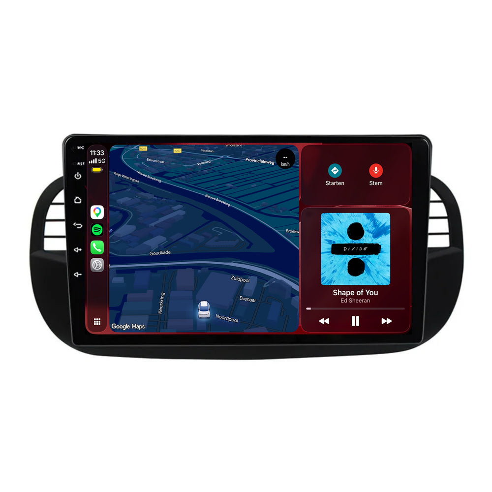 Fiat 500 | Android 15 | 9 inch Autoradio | 2007 t/m 2015 | CarPlay & Android Auto