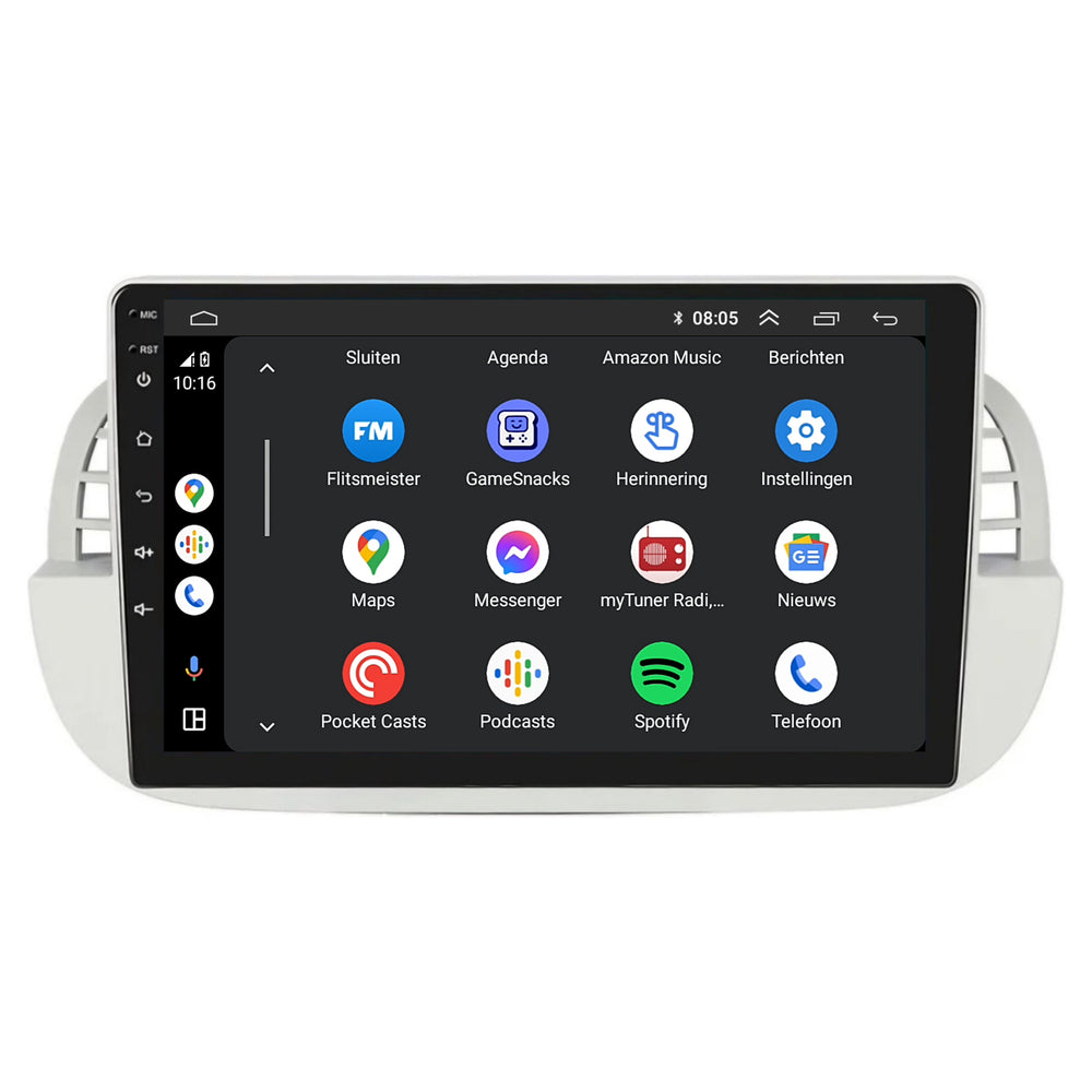 Fiat 500 | Android 13 | Car radio | 2007 to 2015 | CarPlay & Android Auto | White