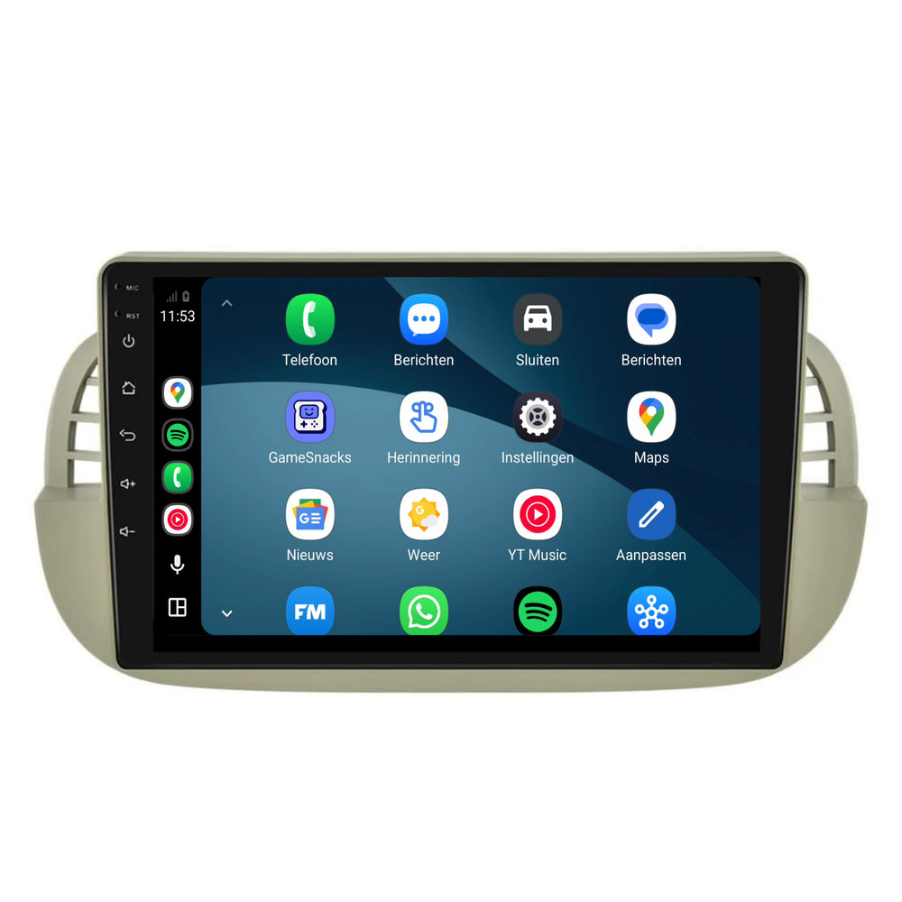 Fiat 500 | Android 15 | 9 inch Autoradio | 2007 t/m 2015 | CarPlay & Android Auto | Beige
