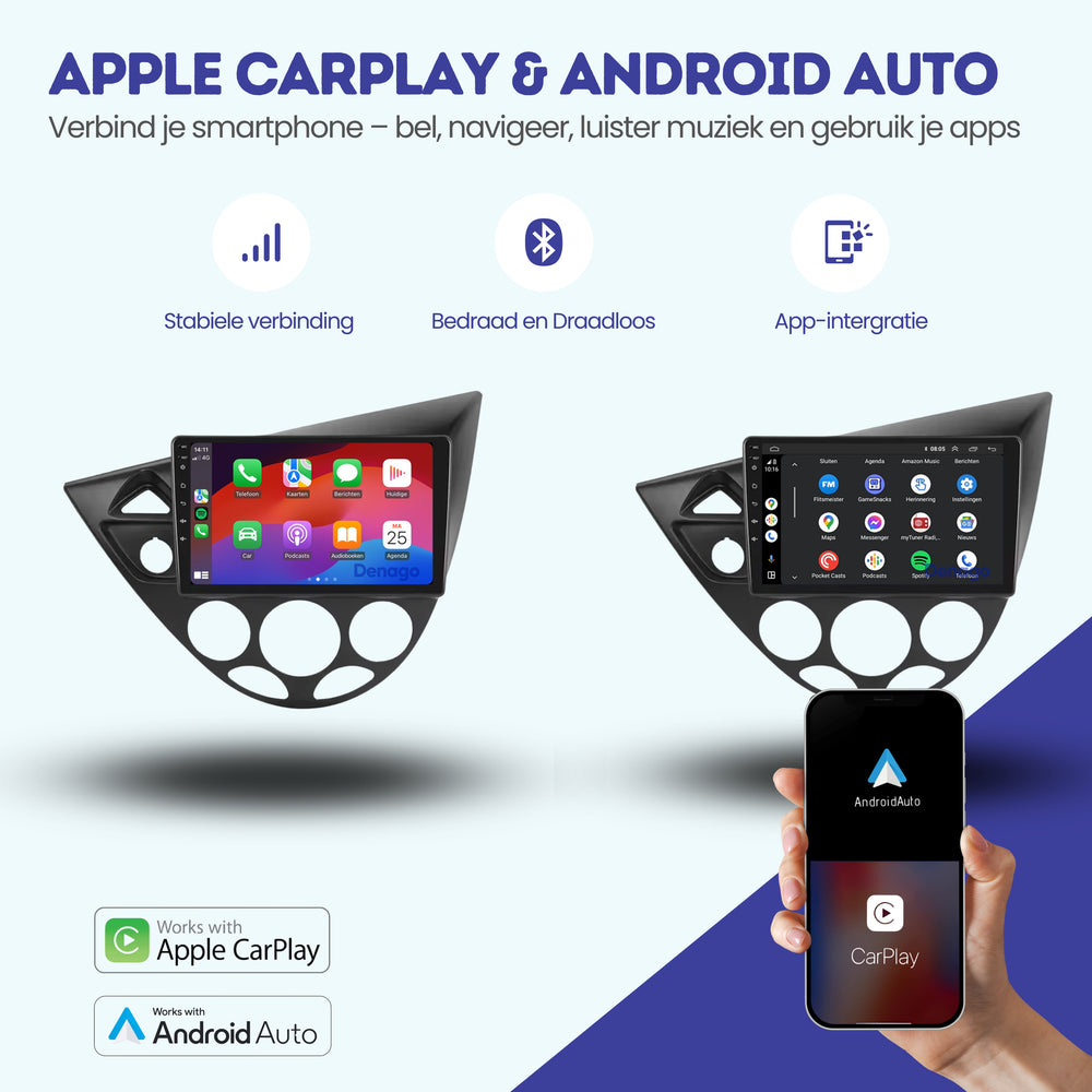 Radio para coche Ford Focus y Fiesta CarPlay | 1995 a 2004 | Denago DNG-A59 | 9 pulgadas | Androide 13 | CarPlay inalámbrico y Android Auto