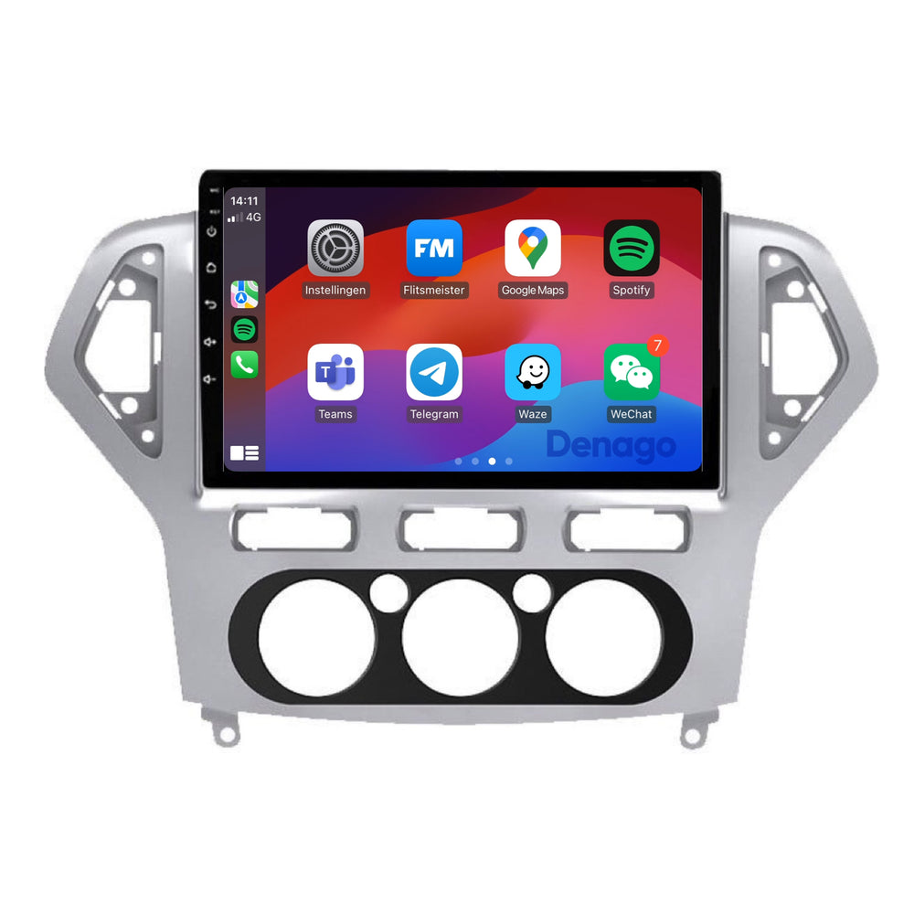 Autoradio Ford Mondeo compatible CarPlay | 2003 à 2014 | Denago DNG-A204 | Écran 9 pouces | Android 13 | CarPlay sans fil & Android Auto | Cadre argenté
