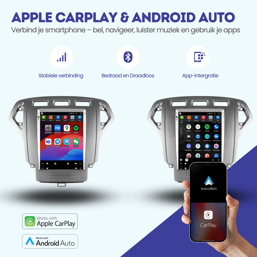 Ford Mondeo CarPlay autoradio | 2007 t/m 2014 | Denago DNG-A478 | 9.7 inch Tesla Style | Android 13 | Draadloos CarPlay & Android Auto