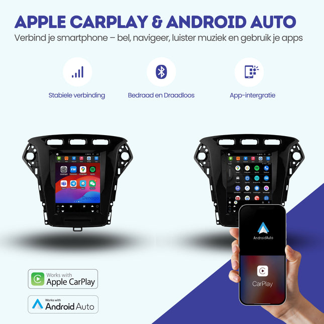 Ford Mondeo Mk4 CarPlay autoradio | 2007 t/m 2014 | Denago DNG-A431 | 9 inch Tesla Style | Android 13 | Draadloos CarPlay & Android Auto