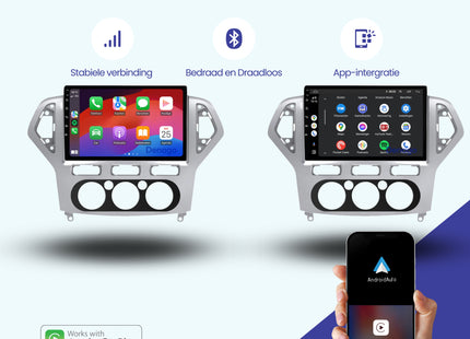 Ford Mondeo CarPlay car radio | 2003 to 2014 | Denago DNG-A96 | 9 inches | Android 13 | Wireless CarPlay & Android Auto | Silver frame