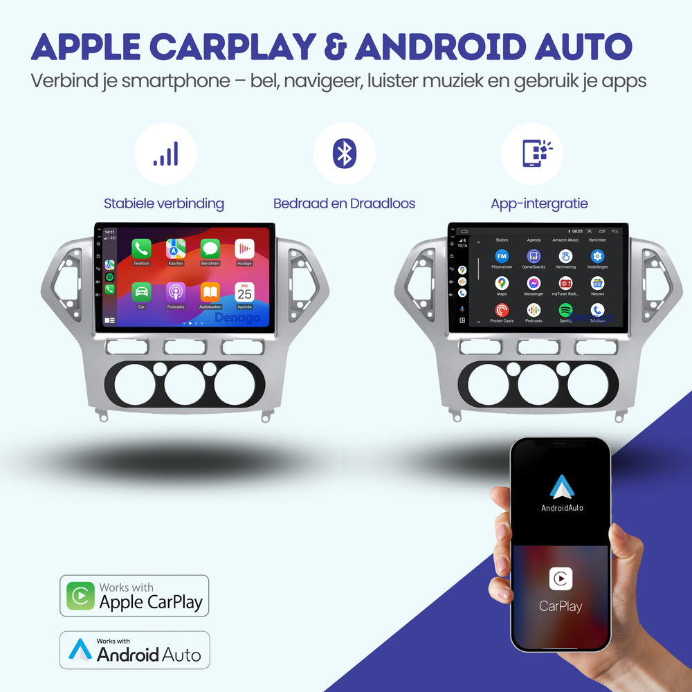 Ford Mondeo CarPlay autoradio | 2007 t/m 2014 | Denago DNG-A96 | 9 inch | Android 13 | Draadloos CarPlay & Android Auto | Zilver frame