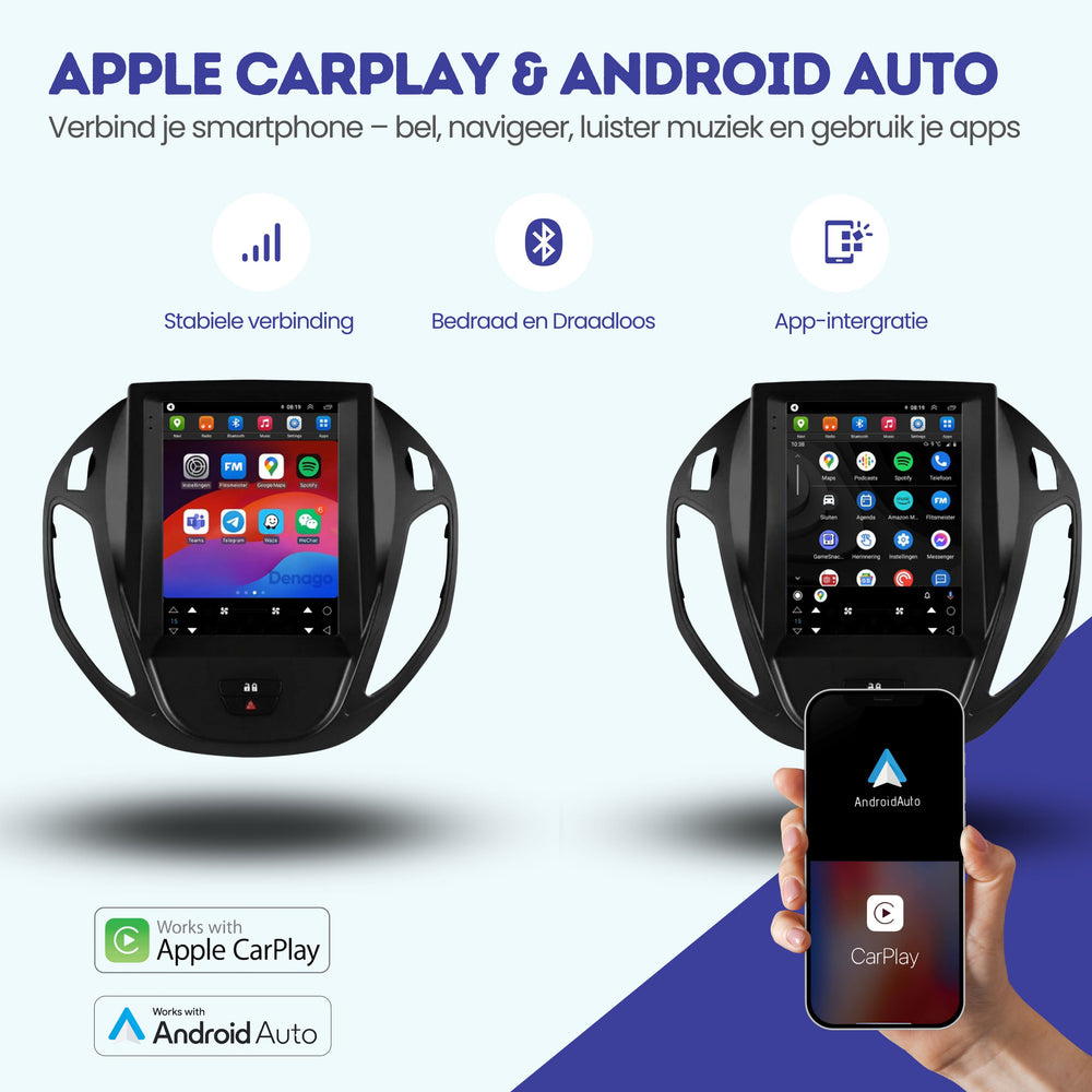 Ford Tourneo Courier CarPlay autoradio | 2012 t/m 2023 | Denago DNG-A438 | 9.7 inch Tesla Style | Android 13 | Draadloos CarPlay & Android Auto
