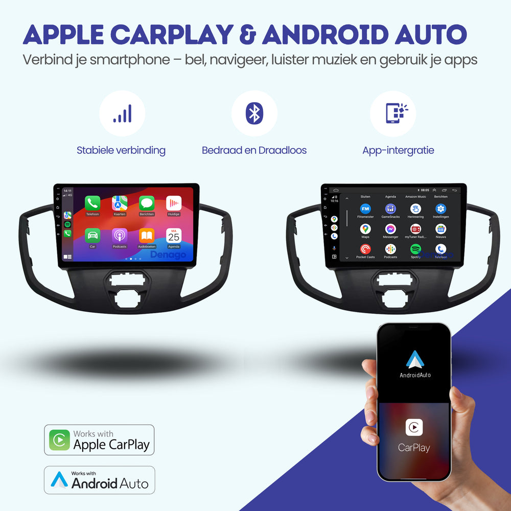 Ford Transit CarPlay autoradio | 2014 t/m 2021 | Denago DNG-A62 | 9 inch | Android 13 | Draadloos CarPlay & Android Auto