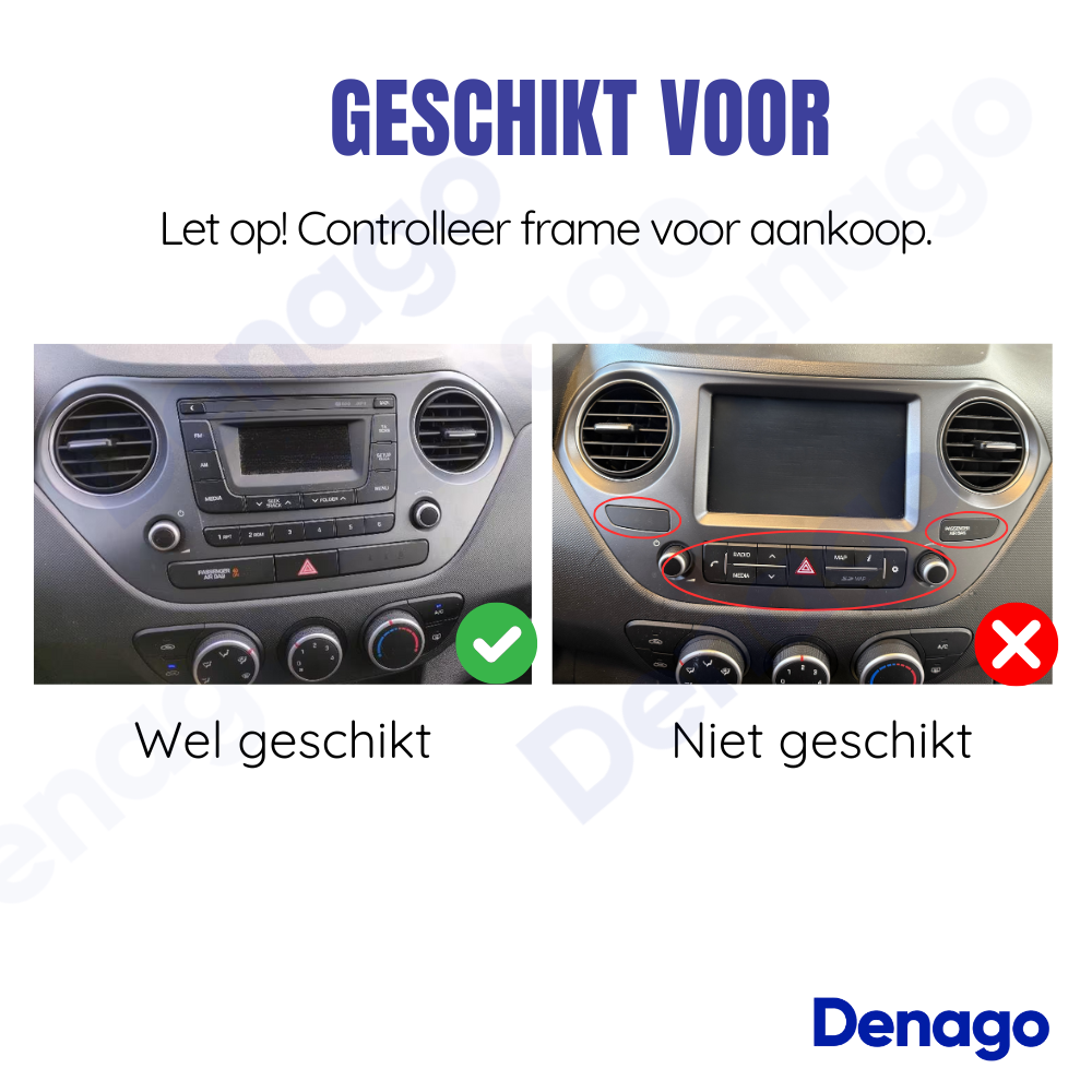 Radio de coche Hyundai i10 CarPlay | 2014 a 2017 | Denago DNG-A16 | 9 pulgadas | Androide 13 | CarPlay inalámbrico y Android Auto