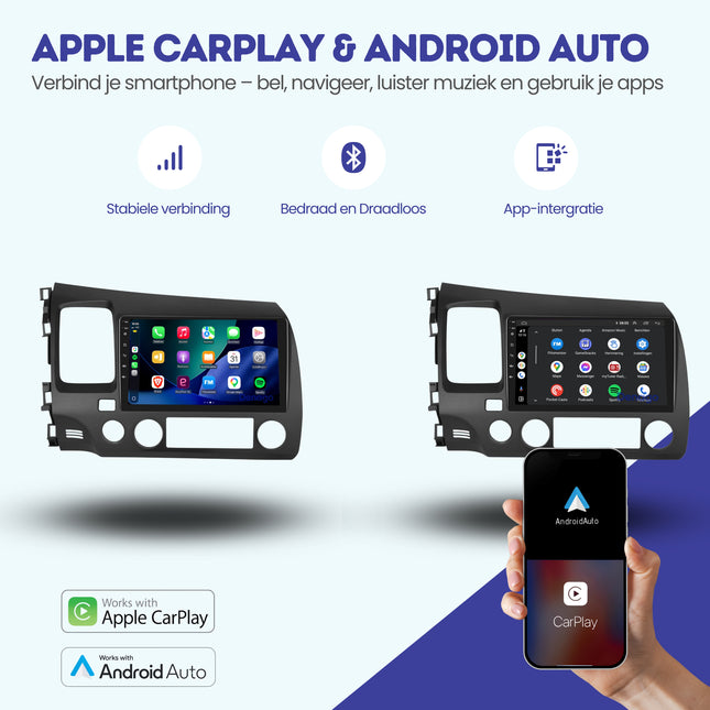 Autoradio CarPlay pour Honda Civic | 2007 à 2011 | Denago DNG-A51 | Écran 10 pouces | Android 13 | CarPlay sans fil & Android Auto