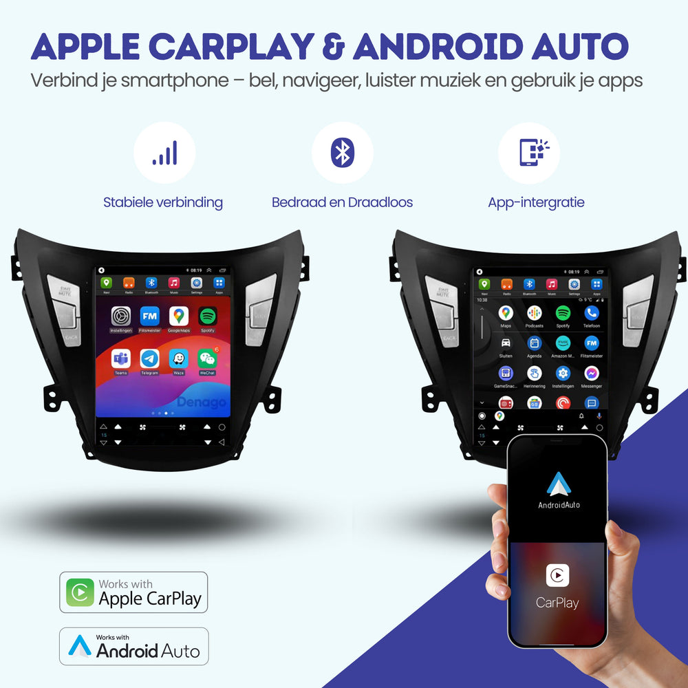 Hyundai Elantra Avante i35 CarPlay autoradio | 2011 t/m 2013 | Denago DNG-A510 | 9.7 inch Tesla Style | Android 13 | Draadloos CarPlay & Android Auto