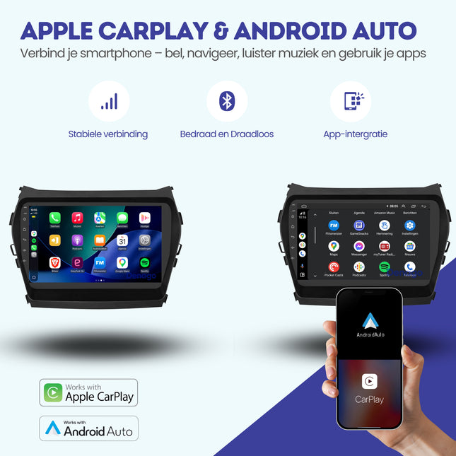 Hyundai Santa Fe CarPlay autoradio | 2012 t/m 2018 | Denago DNG-A466 | 9 inch | Android 13 | Draadloos CarPlay & Android Auto