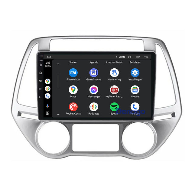 Radio de coche Hyundai i20 CarPlay | 2008 a 2014 | Denago DNG-A336 | 9 pulgadas | Androide 13 | CarPlay inalámbrico y Android Auto