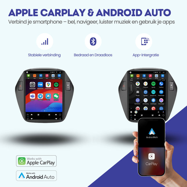 Hyundai ix35 CarPlay autoradio | 2009 t/m 2015 | Denago DNG-A416 | 9.7 inch Tesla Style | Android 13 | Draadloos CarPlay & Android Auto