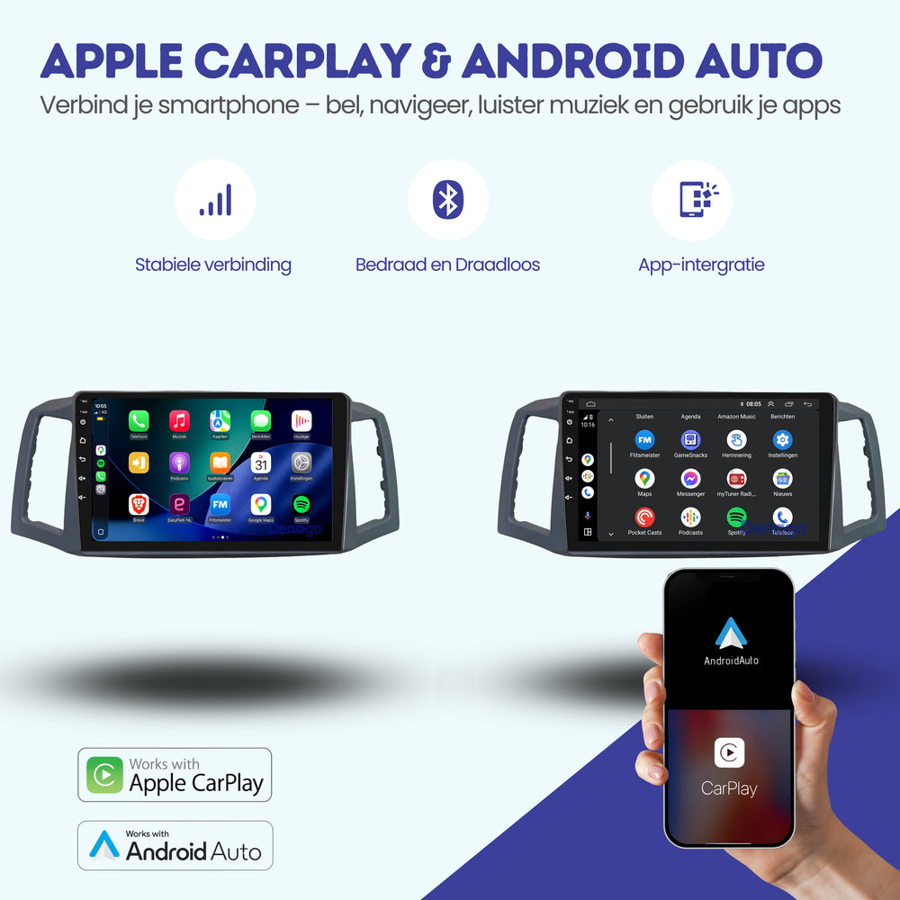 Jeep Grand Cherokee CarPlay autoradio | 2004 t/m 2007 | Denago DNG-A502 | 9 inch | Android 13 | Draadloos CarPlay & Android Auto