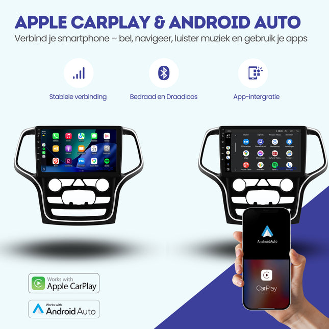 Jeep Grand Cherokee WK2 CarPlay autoradio | 2014 t/m 2022 | Denago DNG-A459 | 9 inch | Android 13 | Draadloos CarPlay & Android Auto