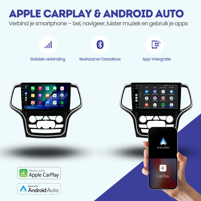 Jeep Grand Cherokee CarPlay autoradio | 2015 t/m 2018 | Denago DNG-A443 | 9 inch | Android 13 | Draadloos CarPlay & Android Auto