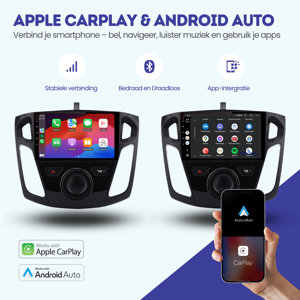 Radio para coche Ford Focus CarPlay | 2012 a 2017 | Denago DNG-A61 | 10 pulgadas | Androide 13 | CarPlay inalámbrico y Android Auto
