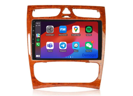Mercedes C-Klasse W203 CarPlay autoradio | 2000 t/m 2004 | Denago DNG-A203 | 9 inch | Android 13 | Draadloos CarPlay & Android Auto | Houtkleur frame