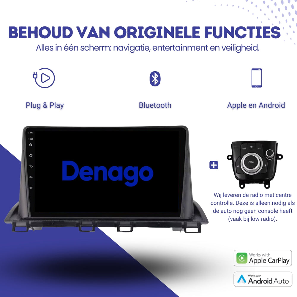 Mazda 3 CarPlay autoradio | 2013 t/m 2017 | Denago DNG-A386 | 9 inch | Android 13 | Draadloos CarPlay & Android Auto