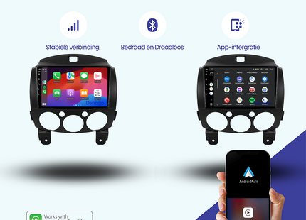 Autoradio Mazda 2 CarPlay | 2008 à 2014 | Denago DNG-A26 | Écran 9 pouces | Android 13 | CarPlay sans fil & Android Auto
