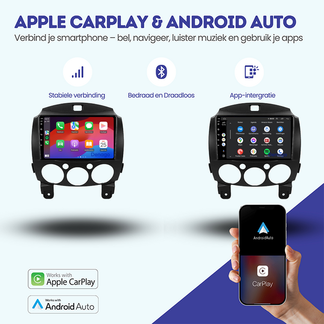Radio para coche Mazda 2 CarPlay | 2008 a 2014 | Denago DNG-A26 | 9 pulgadas | Androide 13 | CarPlay inalámbrico y Android Auto