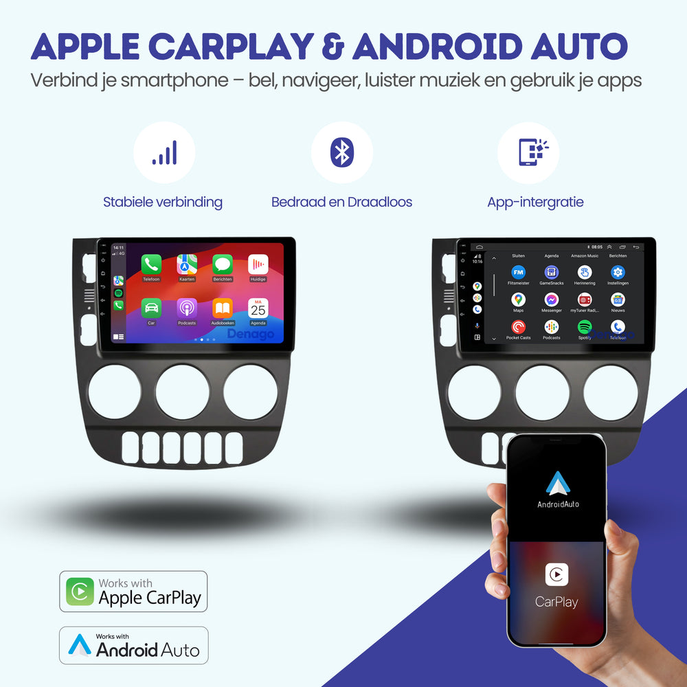 Radio para coche Mercedes ML CarPlay | 1999 a 2004 | Denago DNG-A104 | 9 pulgadas | Androide 13 | CarPlay inalámbrico y Android Auto | Marco color madera